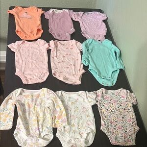 Newborn Girl Assorted Baby Onesies Lot - Pink, Purple, Green, and Floral
